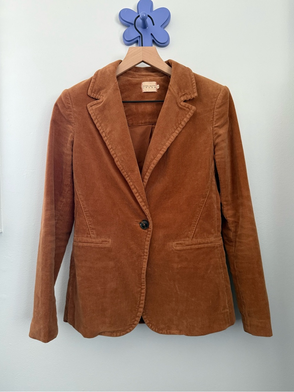 Alice + Olivia 6 Macey Notch Collar Fitted Blazer Camel Corduroy Office Career